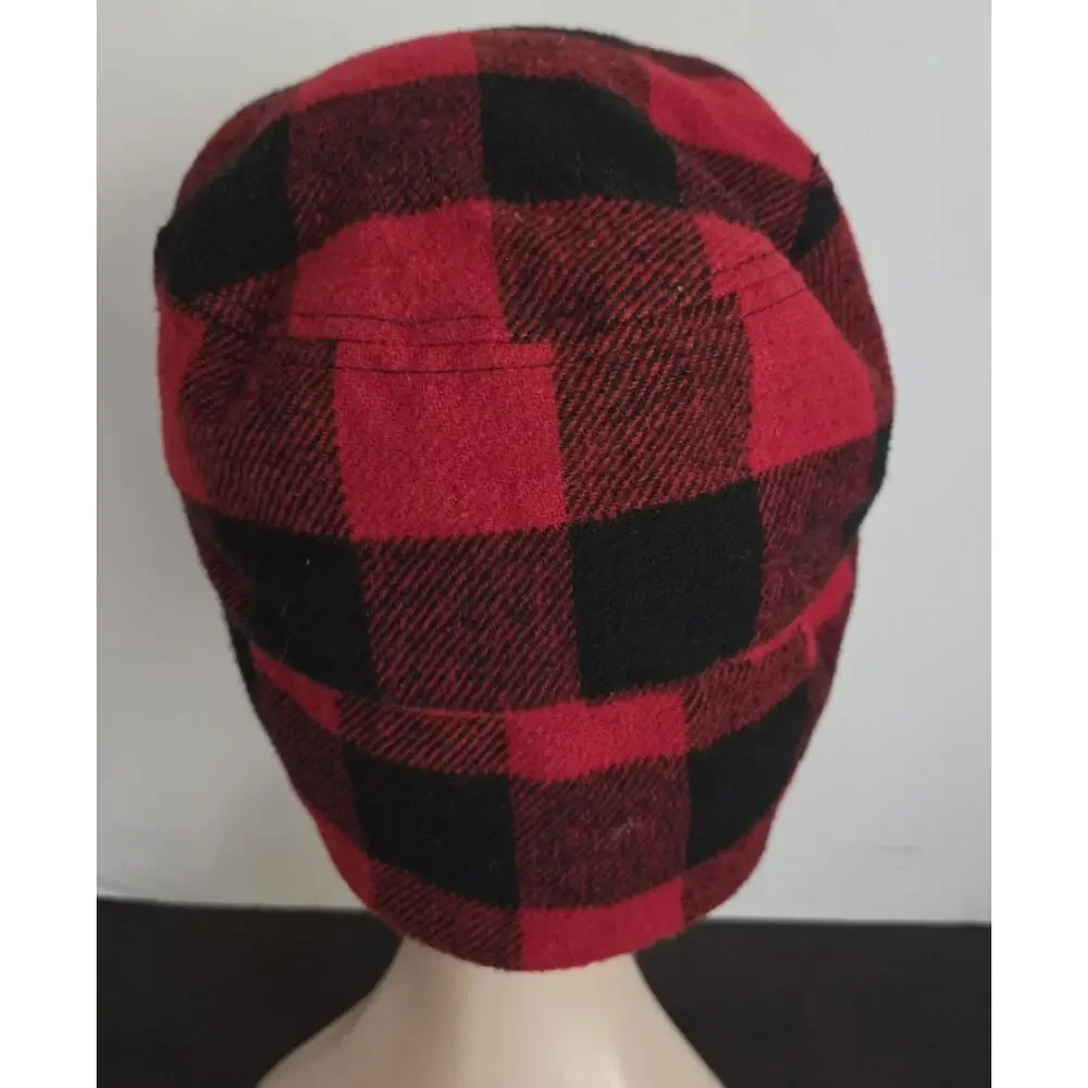 Eddie Bauer Hadlock Trapper Hat Red Black Buffalo Plaid Ear Flap Cap Men L/XL